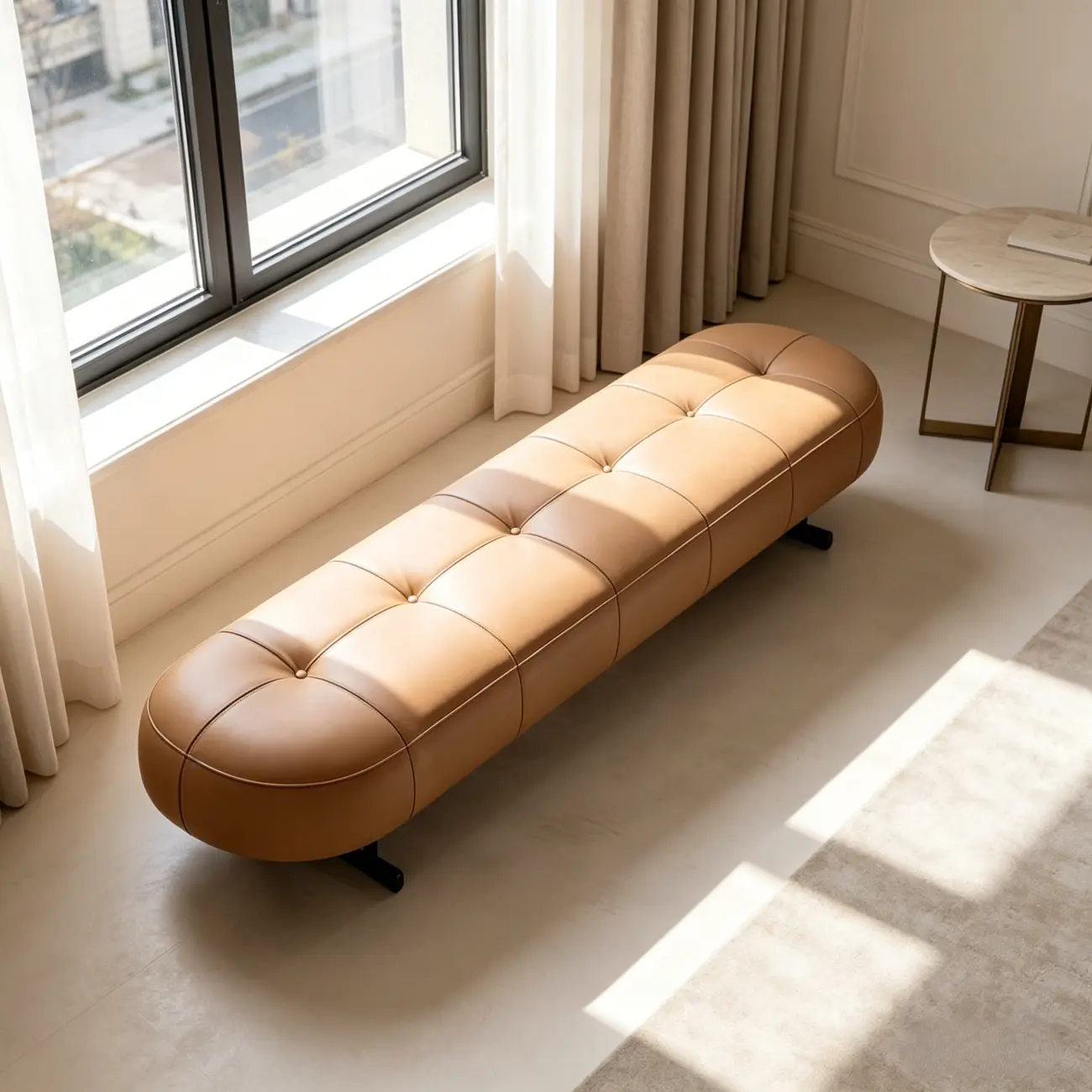 Top-Grain Leather Modern Upholstery Bench for Bedroom Image - 9 | homeyfad