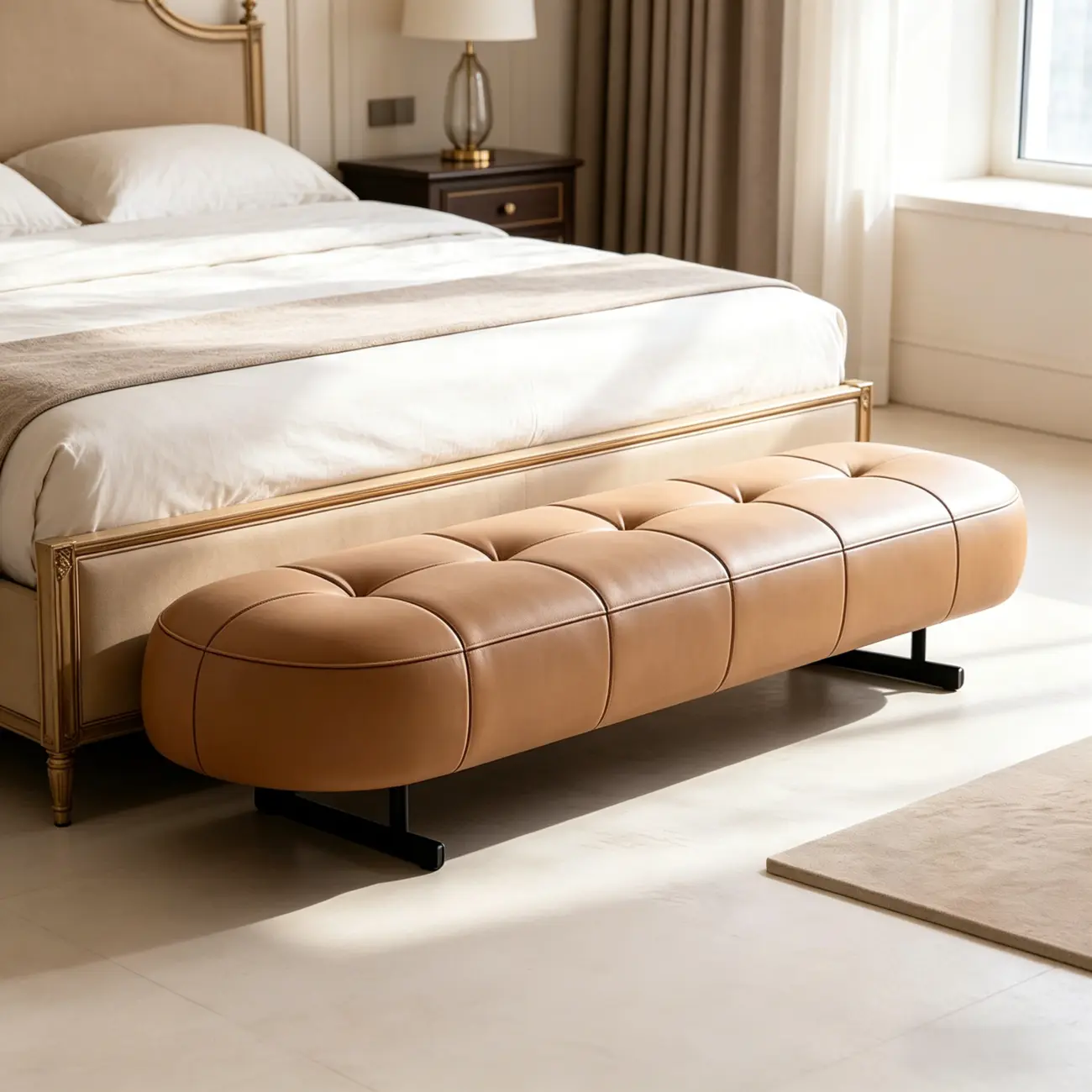 Top-Grain Leather Modern Upholstery Bench for Bedroom Image - 8 | homeyfad