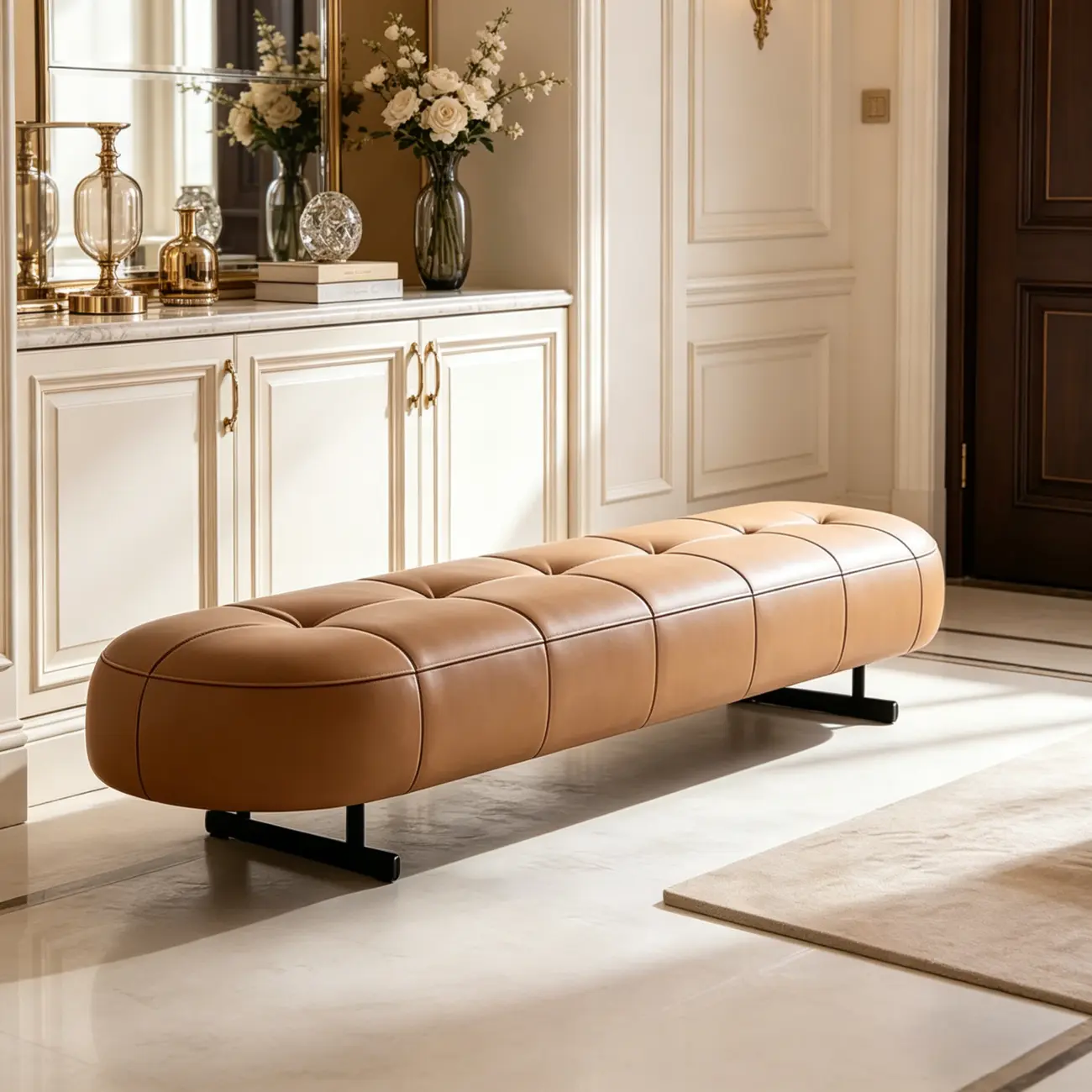 Top-Grain Leather Modern Upholstery Bench for Bedroom Image - 10 | homeyfad