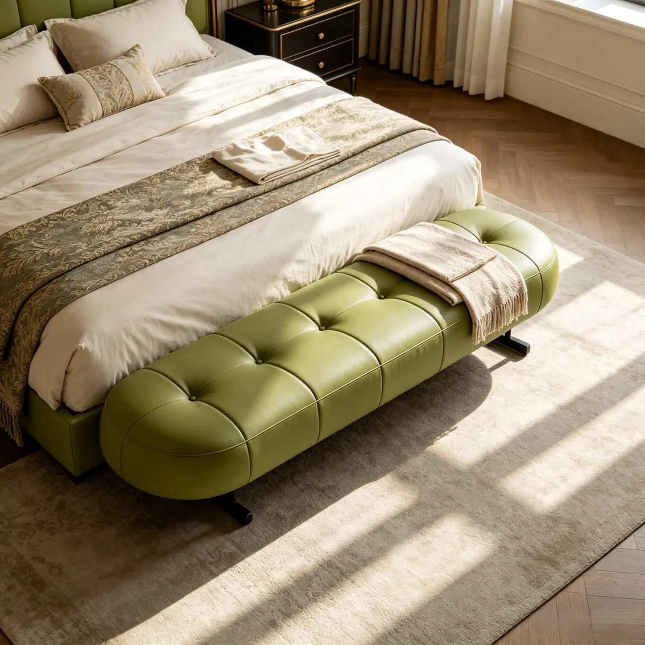 Top-Grain Leather Modern Upholstery Bench for Bedroom Image - 6 | homeyfad