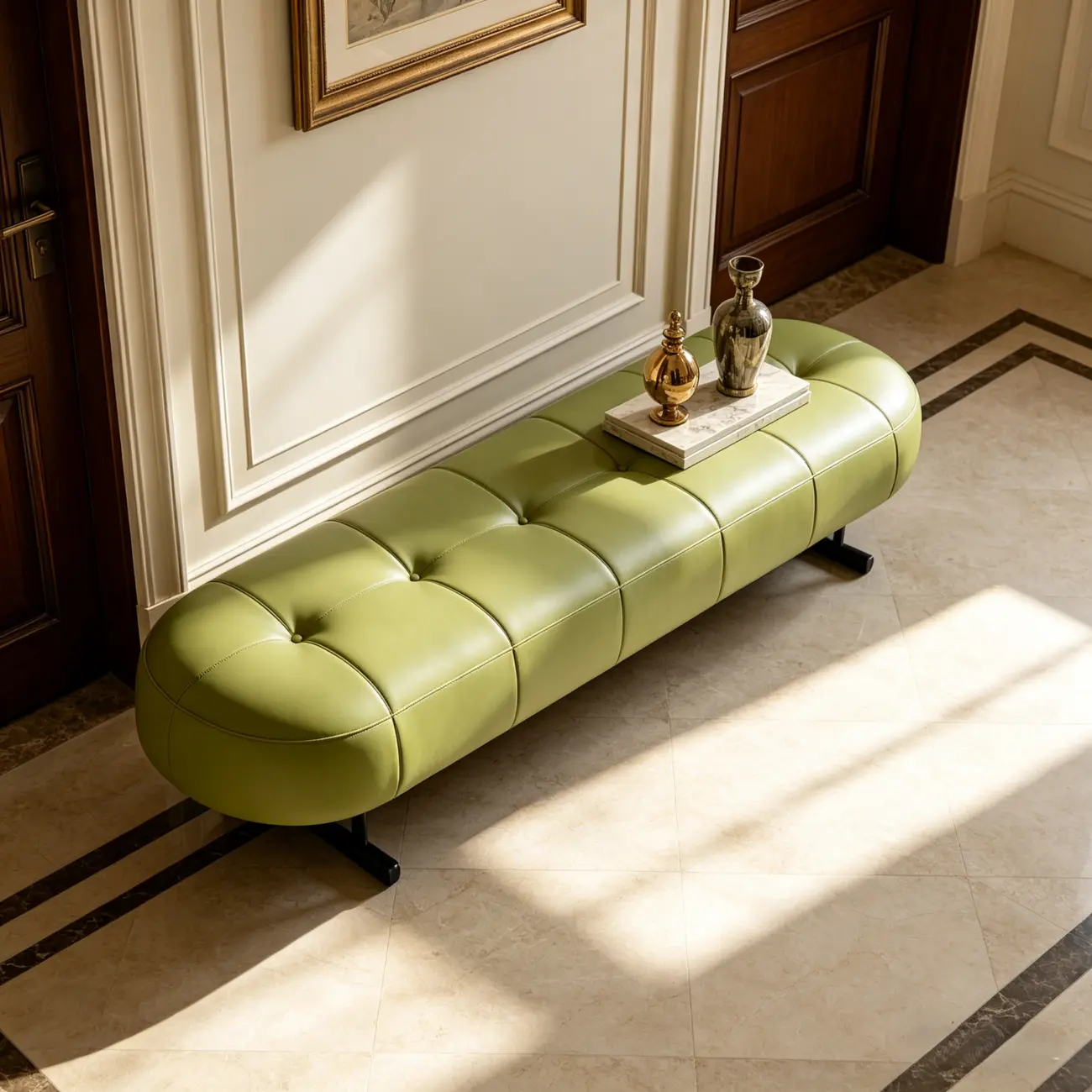 Top-Grain Leather Modern Upholstery Bench for Bedroom Image - 7 | homeyfad