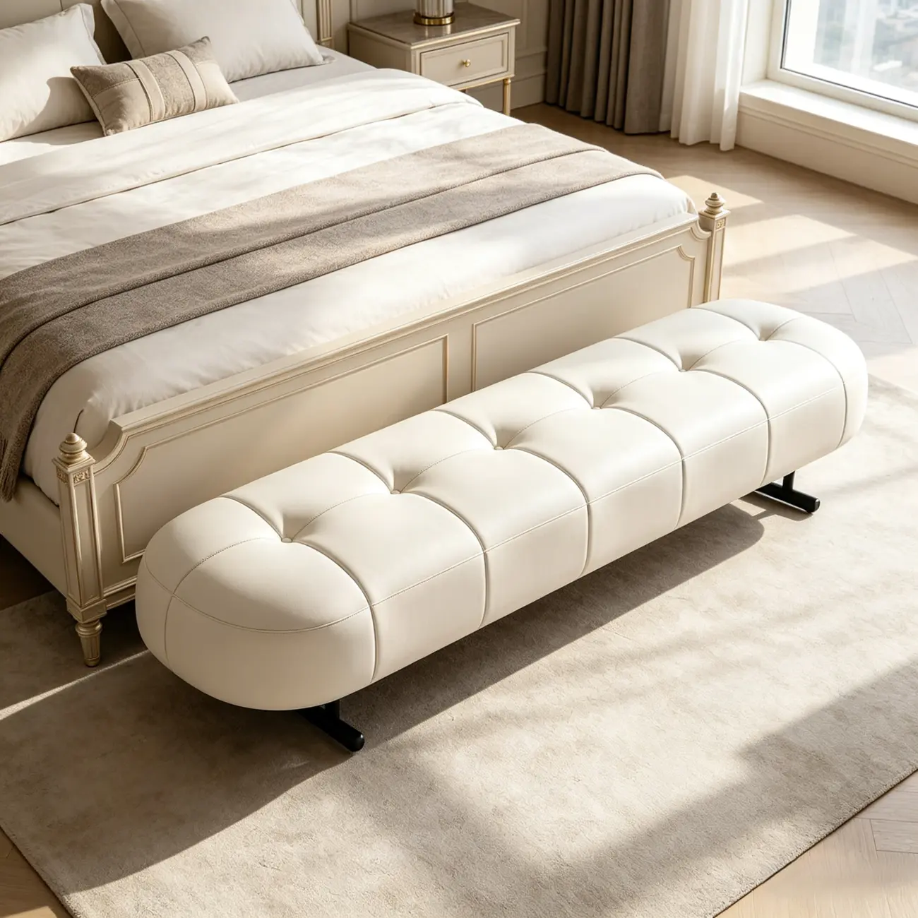 Top-Grain Leather Modern Upholstery Bench for Bedroom Image - 4 | homeyfad