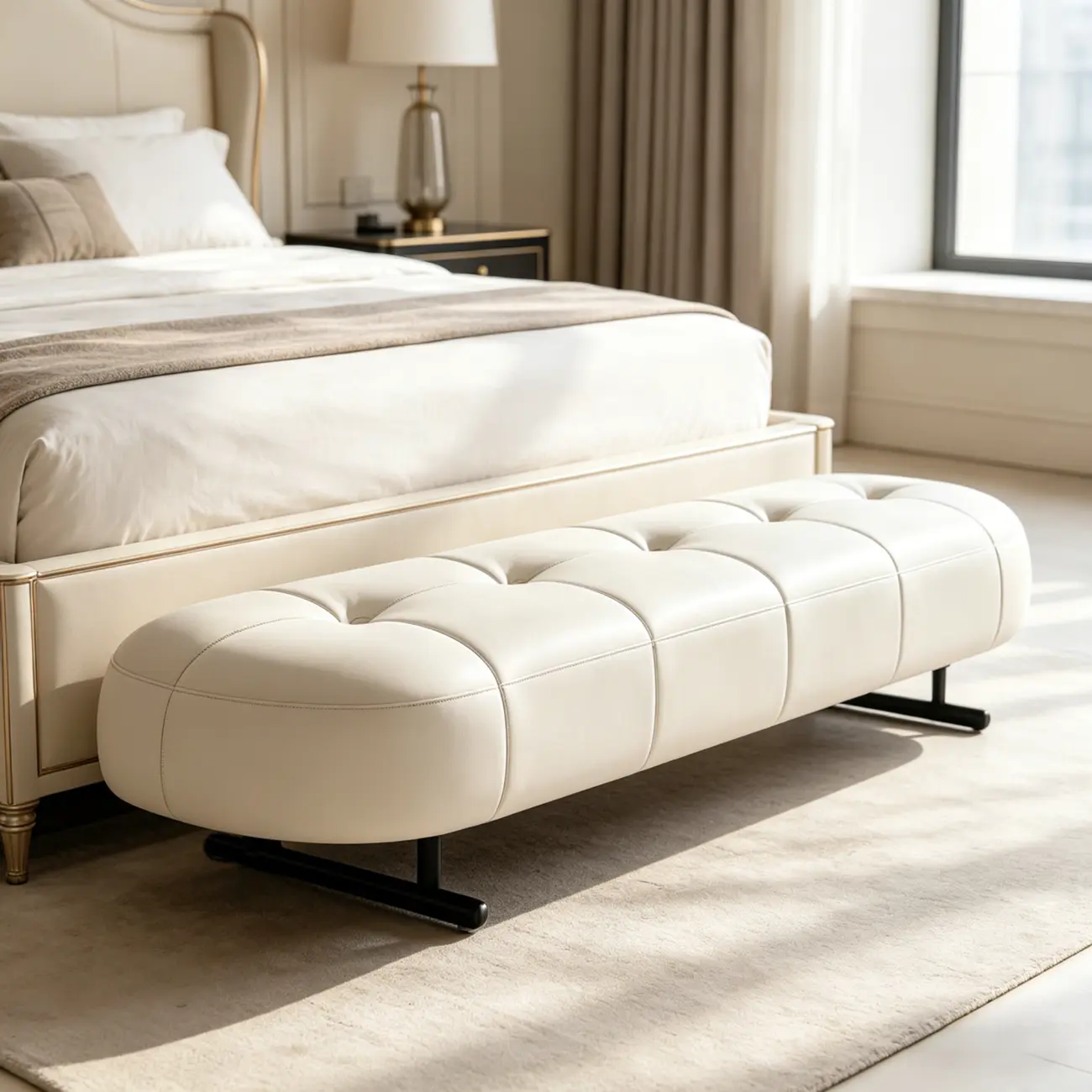 Top-Grain Leather Modern Upholstery Bench for Bedroom Image - 13 | homeyfad