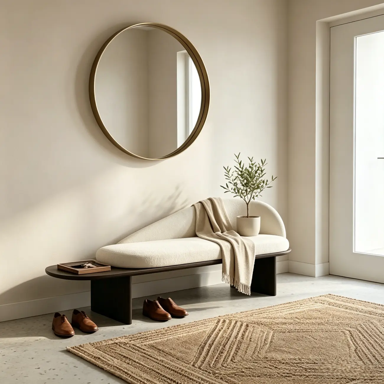 Modern Organic Shape Upholstered Bench with Backrest Image - 8 | homeyfad