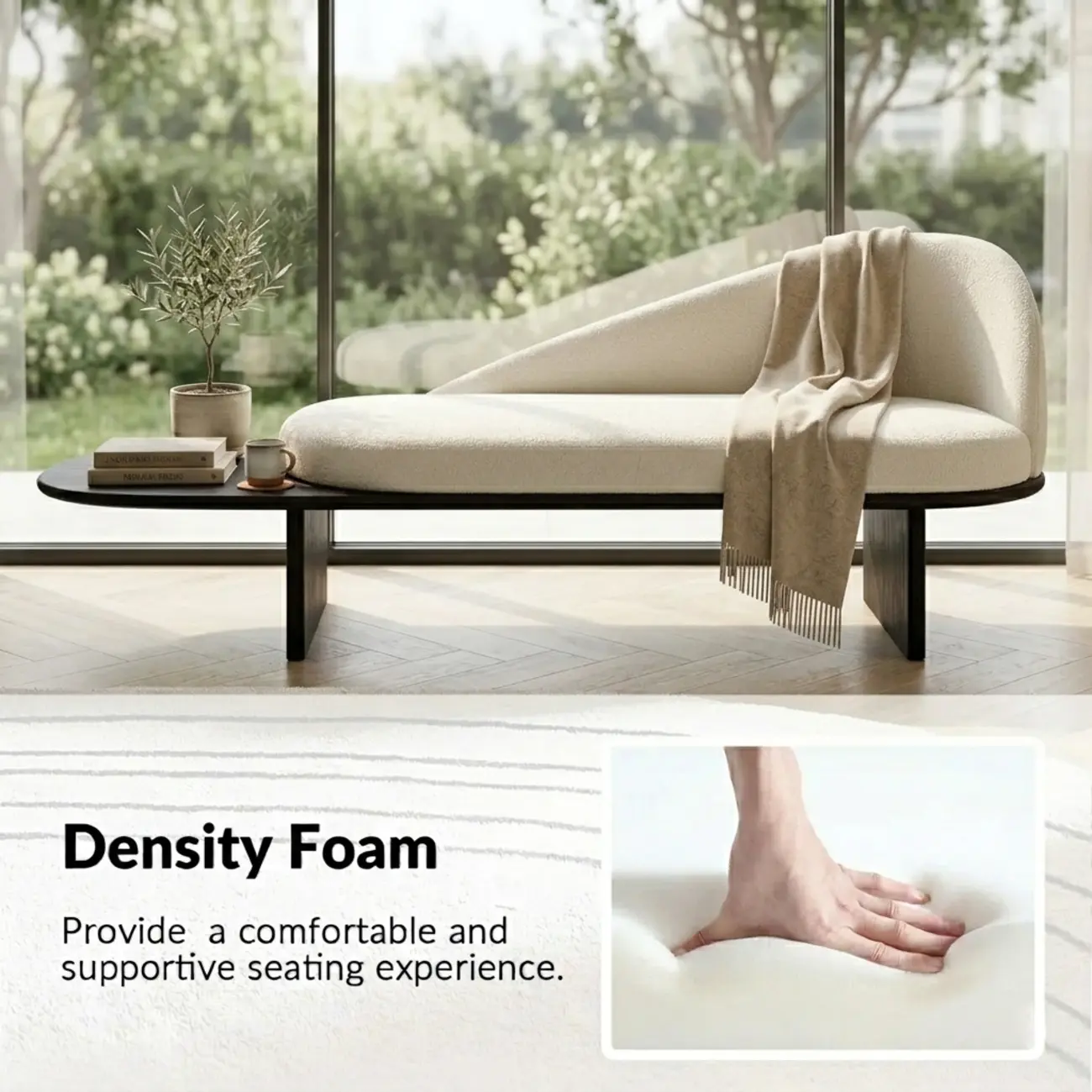 Modern Organic Shape Upholstered Bench with Backrest Image - 3 | homeyfad