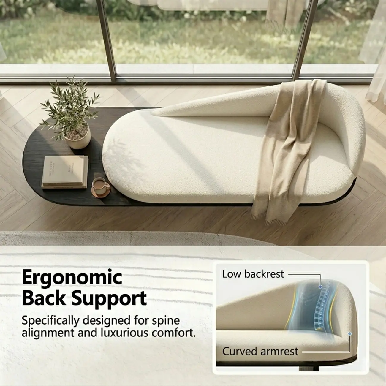 Modern Organic Shape Upholstered Bench with Backrest Image - 4 | homeyfad