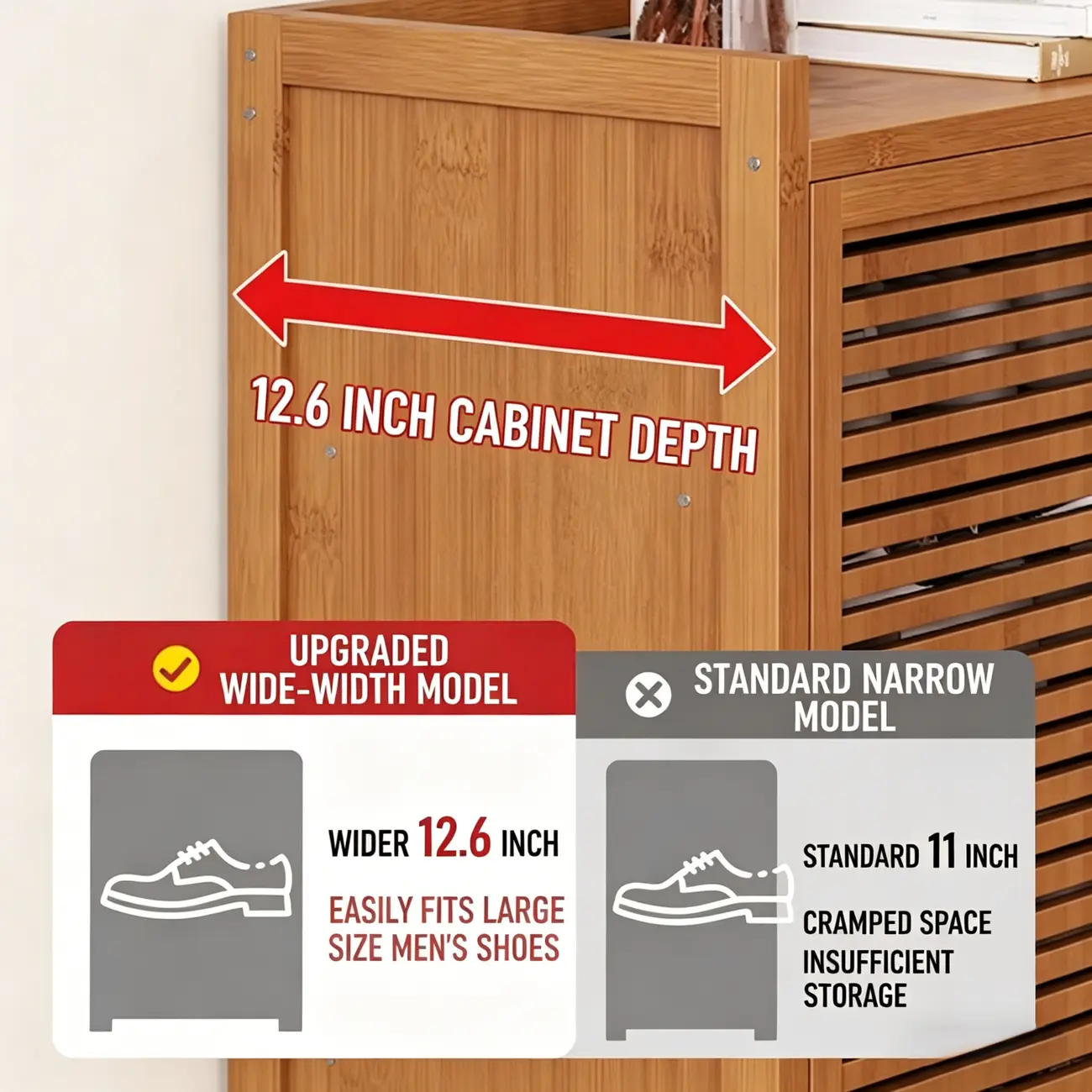 Rustic Bamboo Brown Shoe Cabinet for Entryway Image - 5 | homeyfad