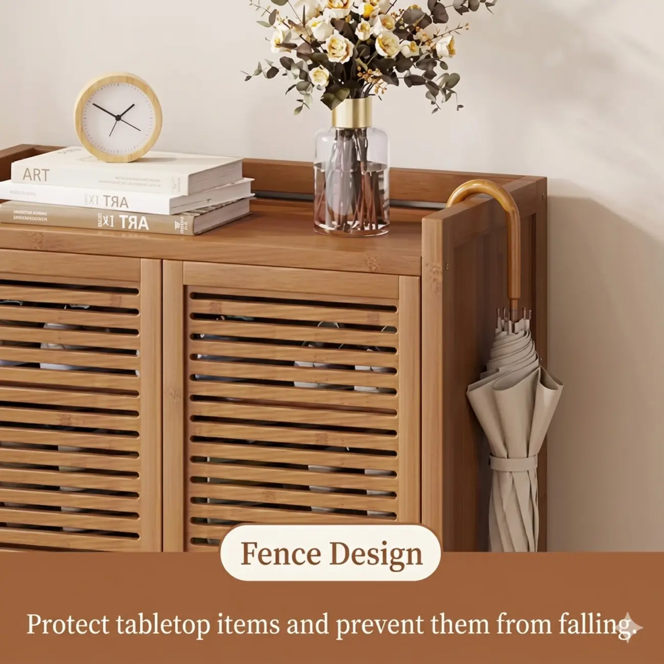 Rustic Bamboo Brown Shoe Cabinet for Entryway Image - 7 | homeyfad