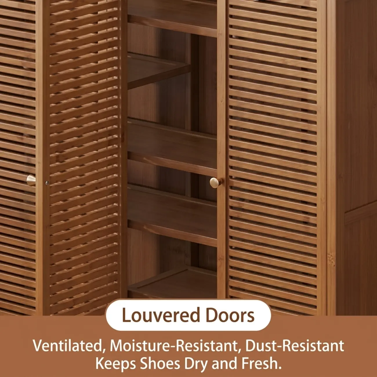 Rustic Bamboo Brown Shoe Cabinet for Entryway Image - 8 | homeyfad