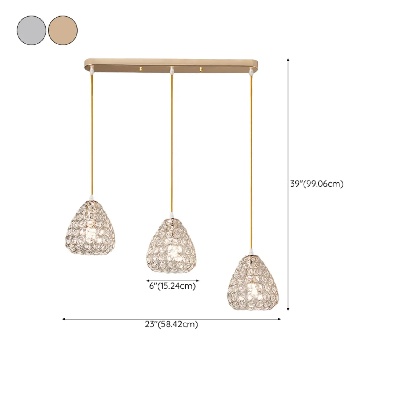 3-Light Modern Chrome Crystal Island Pendant Light for Kitchen #size