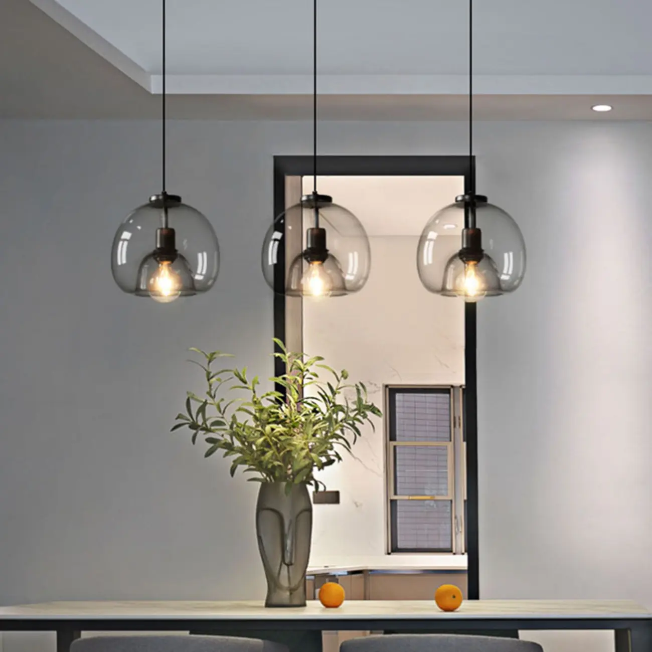 Modern Black Metal Glass Globe Light for Kitchen Islands Image - 2 | homeyfad