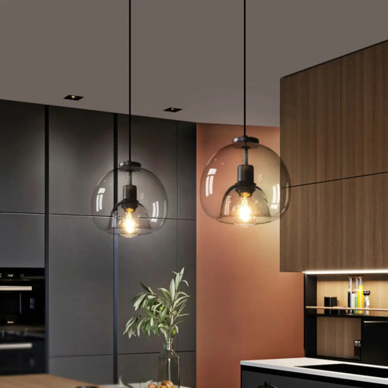 Modern Black Metal Glass Globe Light for Kitchen Islands Image - 5 | homeyfad