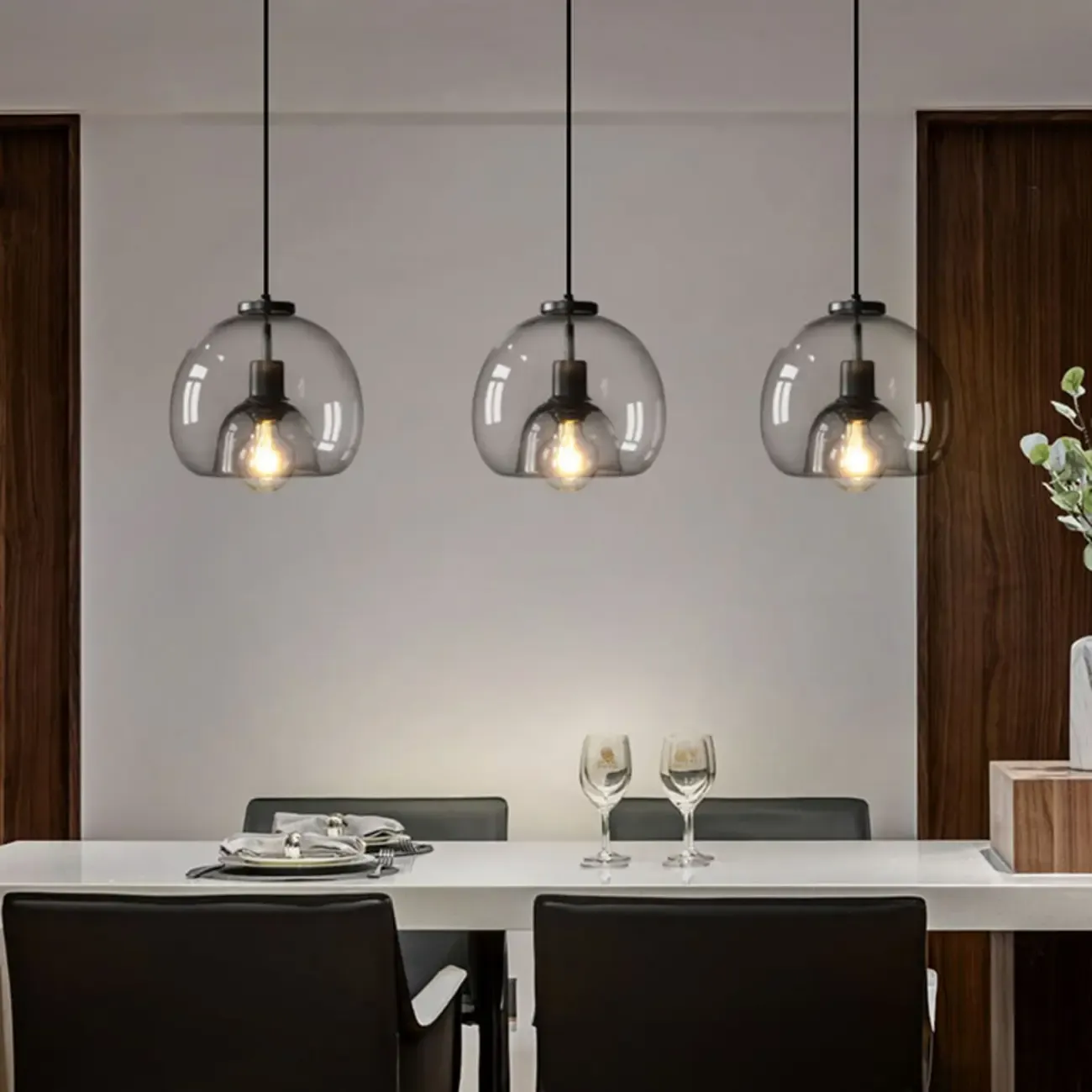 Modern Black Metal Glass Globe Light for Kitchen Islands Image - 6