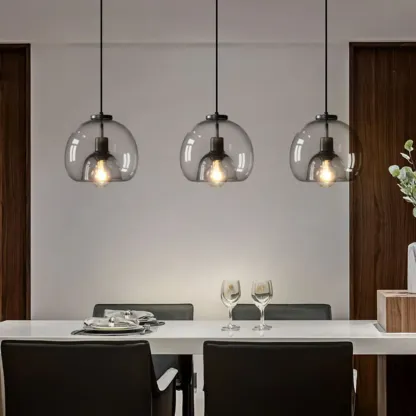 Modern Black Metal Glass Globe Light for Kitchen Islands Image - 6