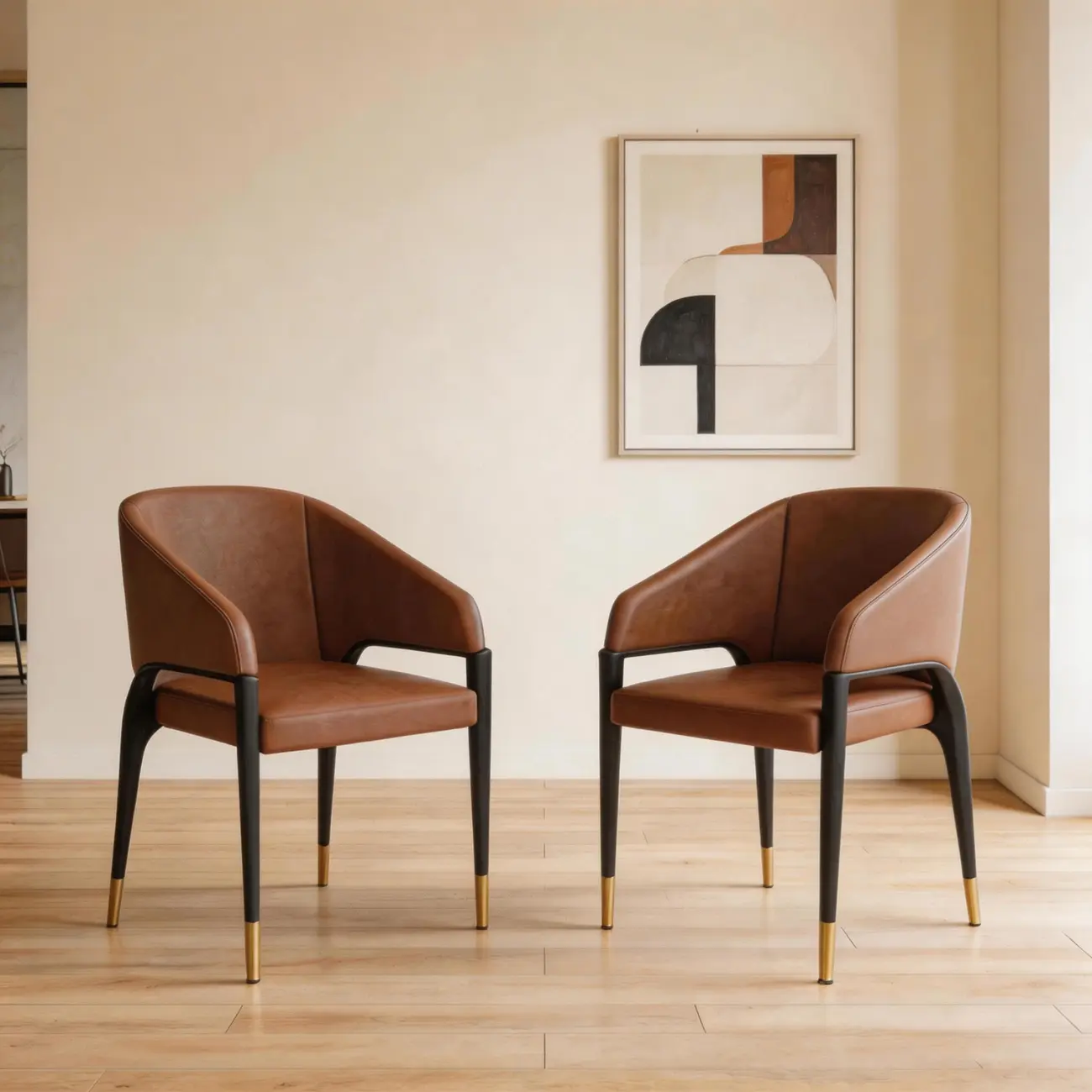 Minimalist Curved Back Vegan Nappa Leather Arm Dining Chair Image - 8 | homeyfad