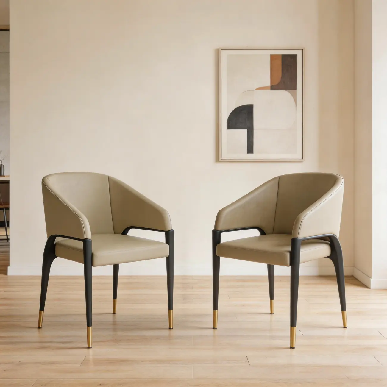 Minimalist Curved Back Vegan Nappa Leather Arm Dining Chair Image - 9 | homeyfad