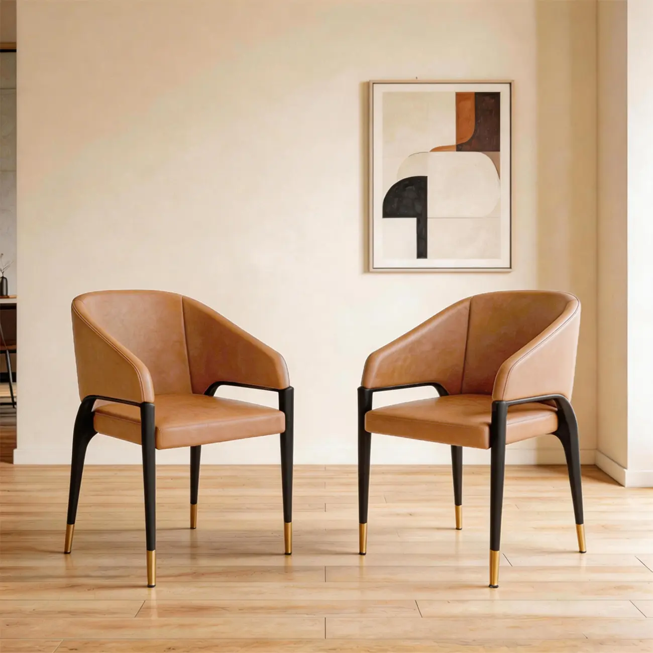 Minimalist Curved Back Vegan Nappa Leather Arm Dining Chair Image - 10 | homeyfad