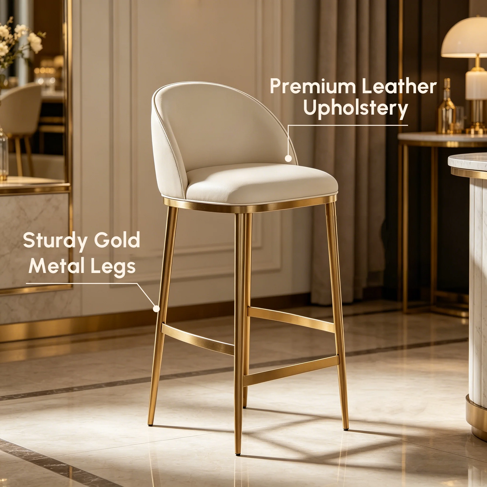 Gold Modern Luxury Leather Bar Stools Counter Height Image - 3 | homeyfad