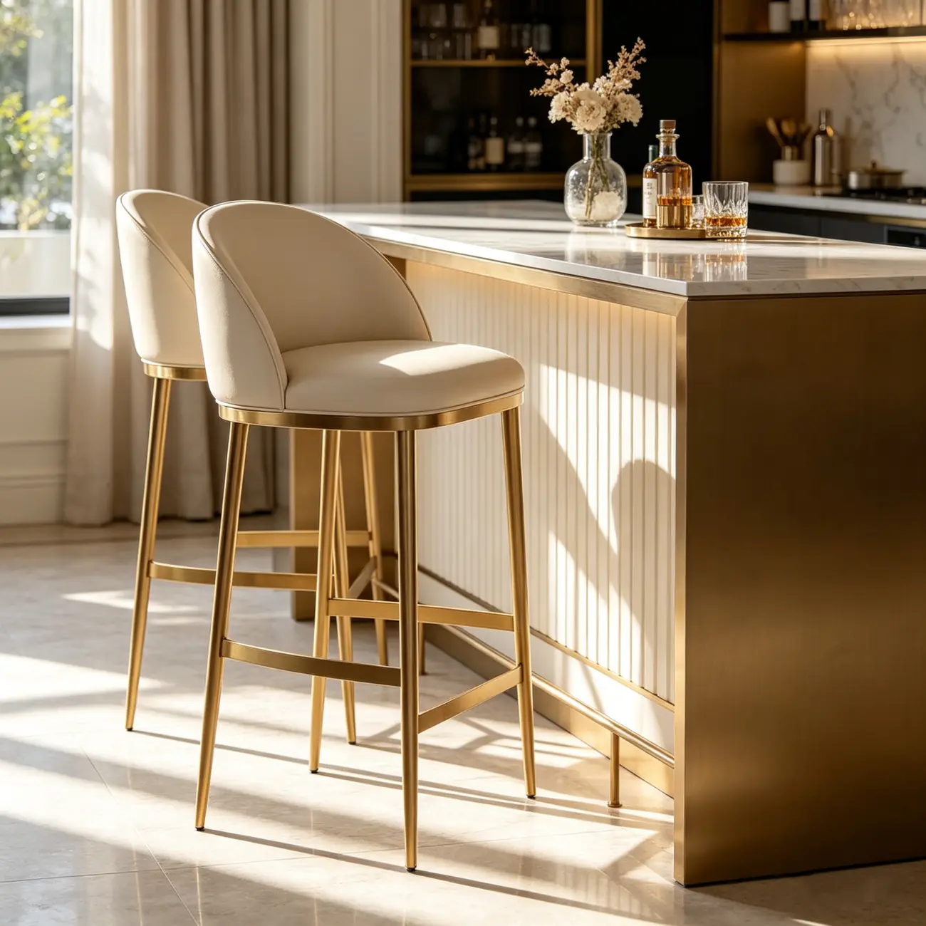 Gold Modern Luxury Leather Bar Stools Counter Height Image - 15 | homeyfad