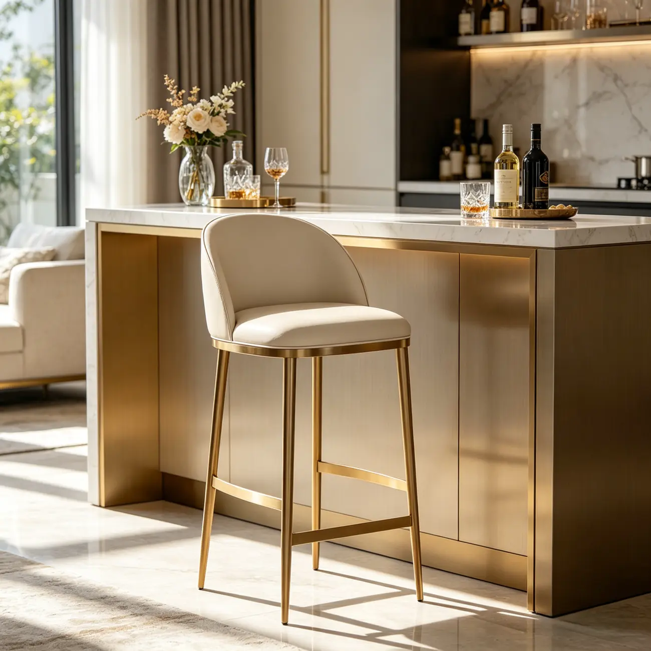 Gold Modern Luxury Leather Bar Stools Counter Height Image - 4 | homeyfad