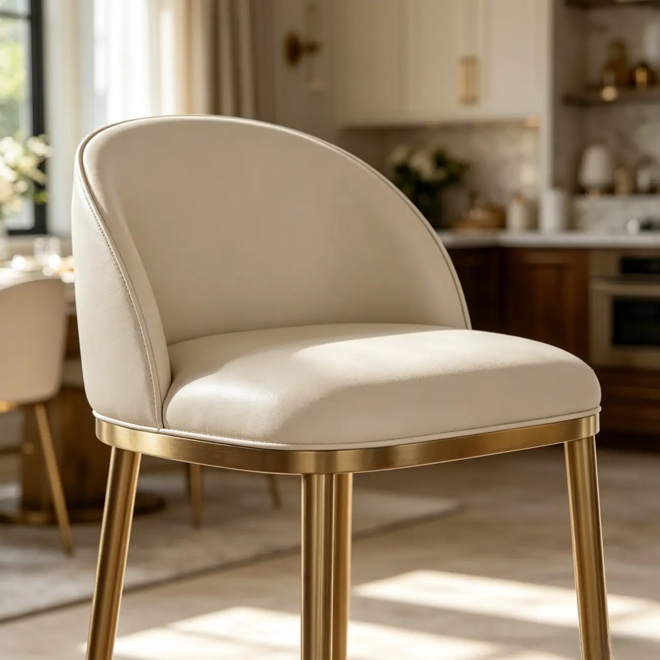 Gold Modern Luxury Leather Bar Stools Counter Height Image - 9 | homeyfad