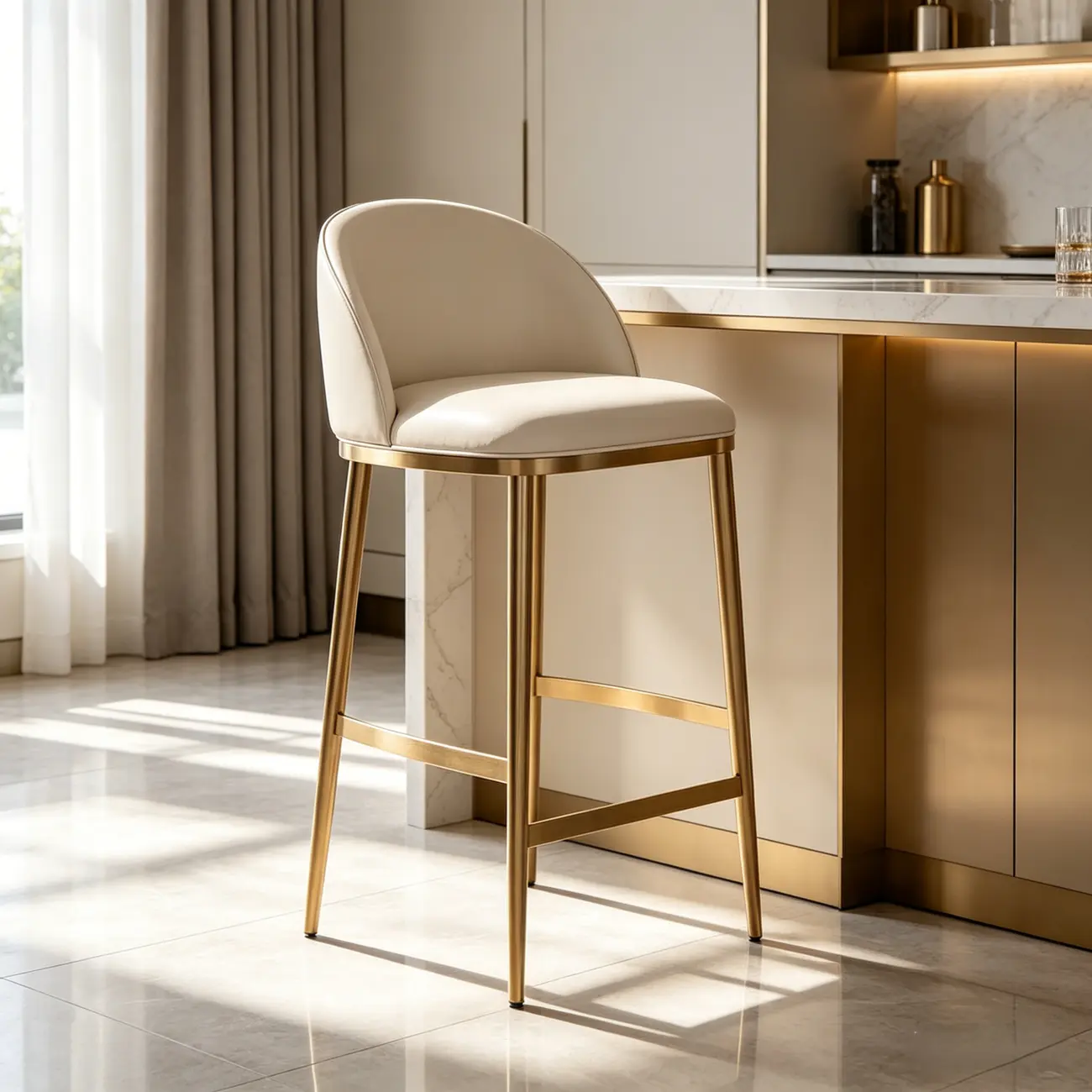 Gold Modern Luxury Leather Bar Stools Counter Height Image - 14 | homeyfad