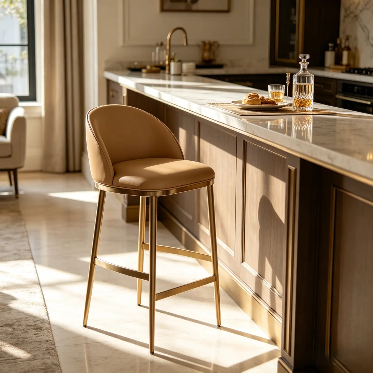 Gold Modern Luxury Leather Bar Stools Counter Height Image - 5 | homeyfad