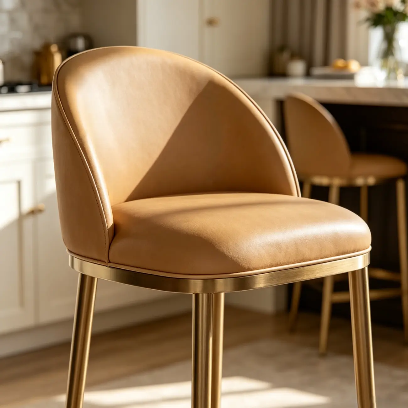 Gold Modern Luxury Leather Bar Stools Counter Height Image - 10 | homeyfad