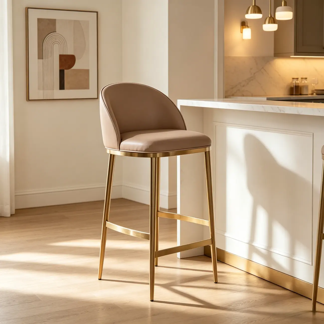 Gold Modern Luxury Leather Bar Stools Counter Height Image - 6 | homeyfad