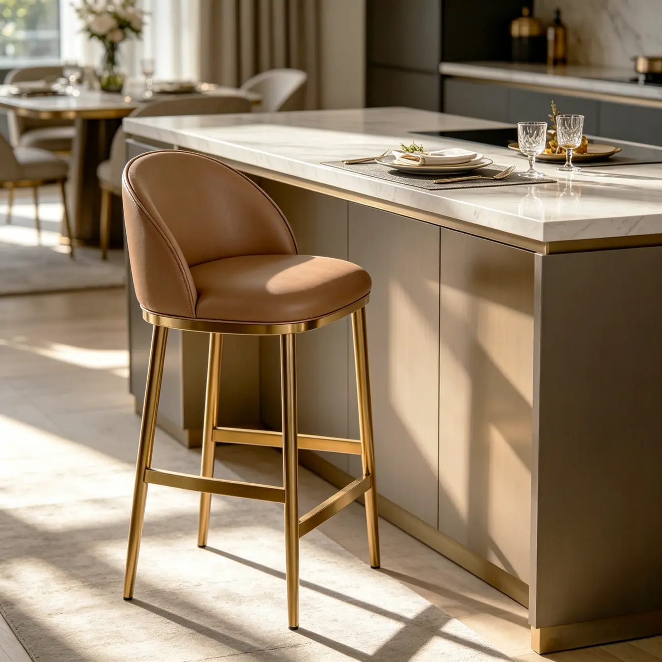 Gold Modern Luxury Leather Bar Stools Counter Height Image - 16 | homeyfad