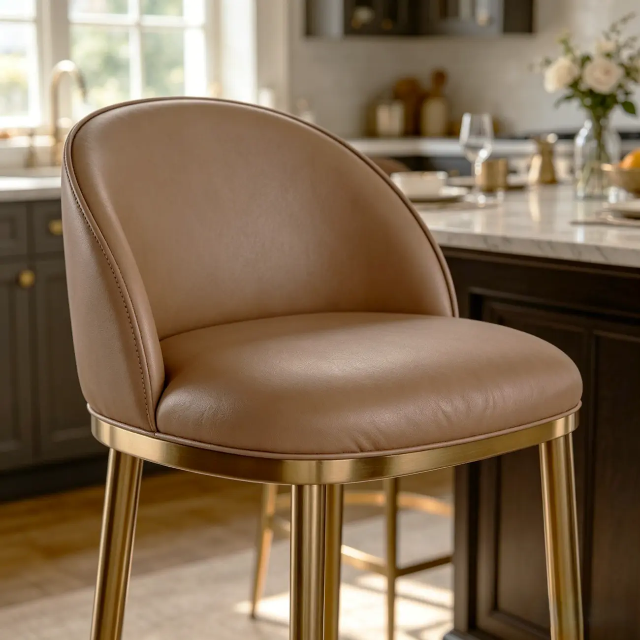 Gold Modern Luxury Leather Bar Stools Counter Height Image - 11 | homeyfad