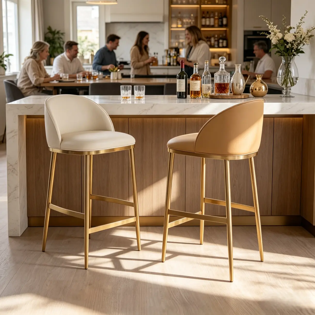 Gold Modern Luxury Leather Bar Stools Counter Height Image - 1 | homeyfad