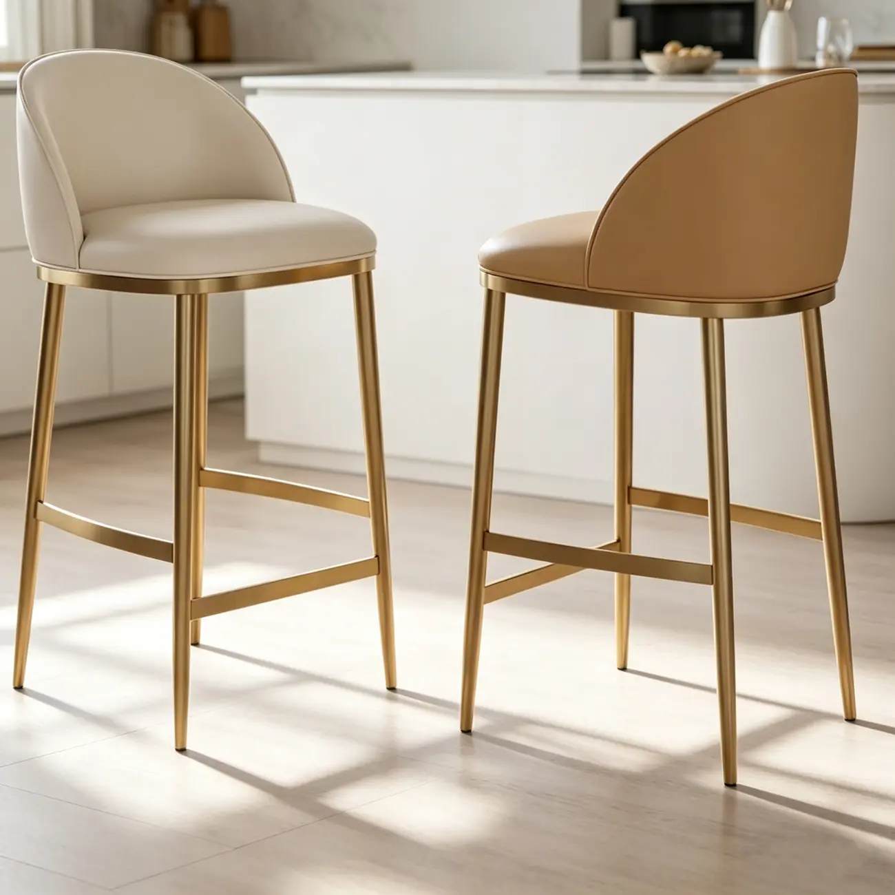 Gold Modern Luxury Leather Bar Stools Counter Height Image - 17 | homeyfad