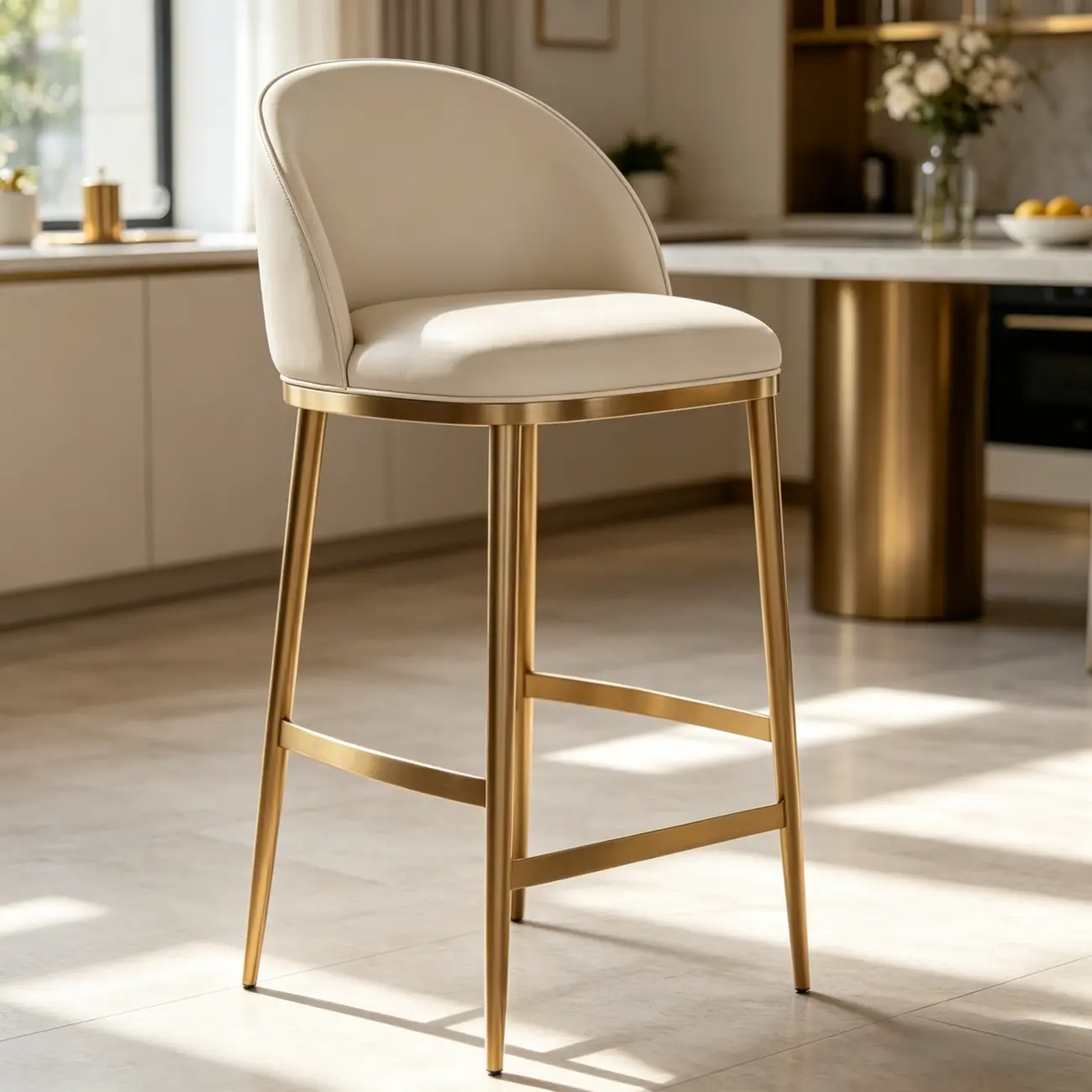 Gold Modern Luxury Leather Bar Stools Counter Height Image - 4 | homeyfad