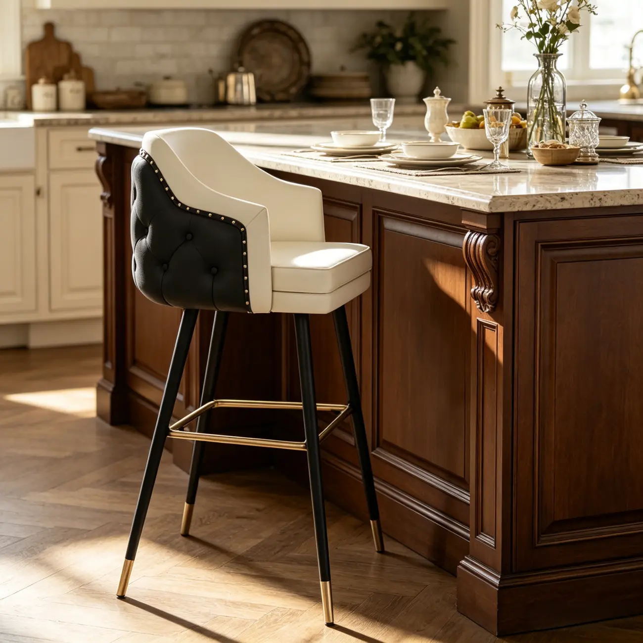 Mid-century Modern Upholstered Tufted Back Tuxedo Counter Stools Image - 7 | homeyfad