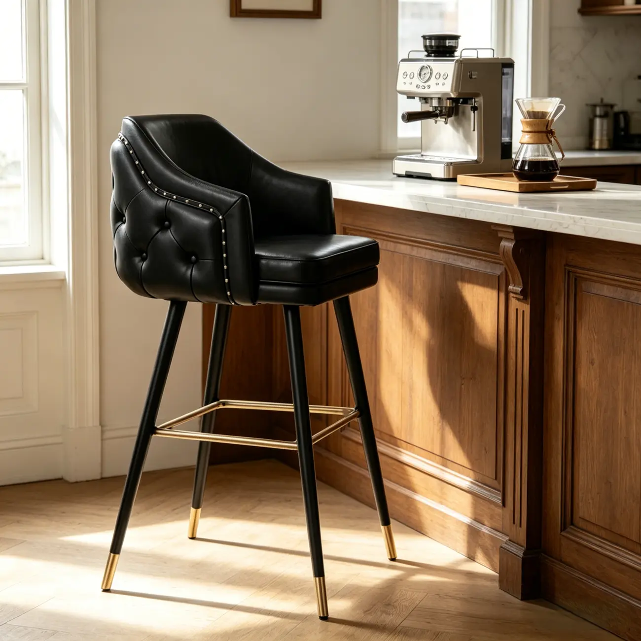 Mid-century Modern Upholstered Tufted Back Tuxedo Counter Stools Image - 4 | homeyfad