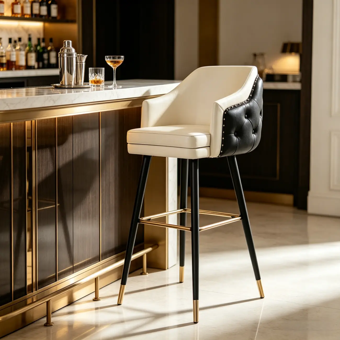 Mid-century Modern Upholstered Tufted Back Tuxedo Counter Stools Image - 14 | homeyfad