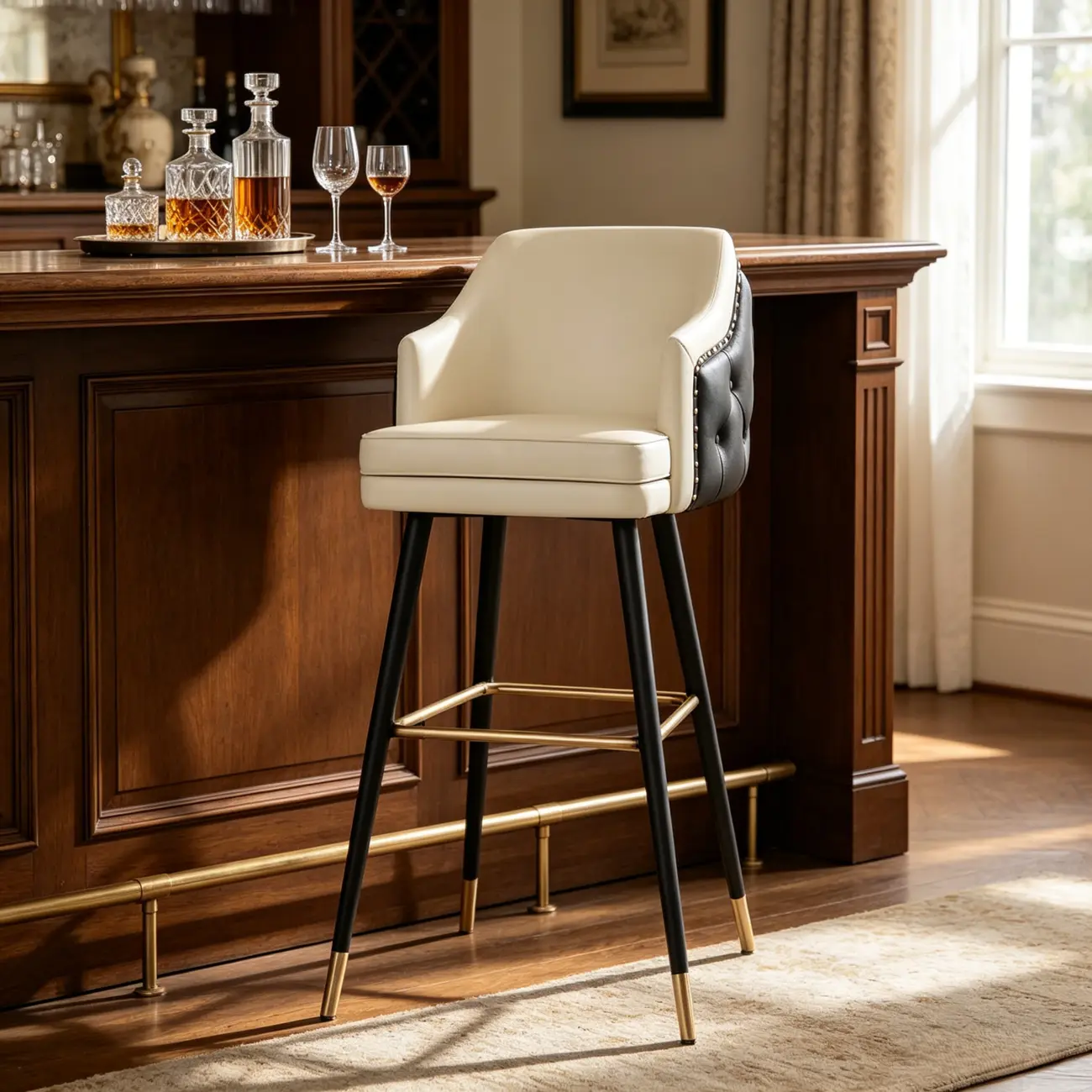 Mid-century Modern Upholstered Tufted Back Tuxedo Counter Stools Image - 6 | homeyfad