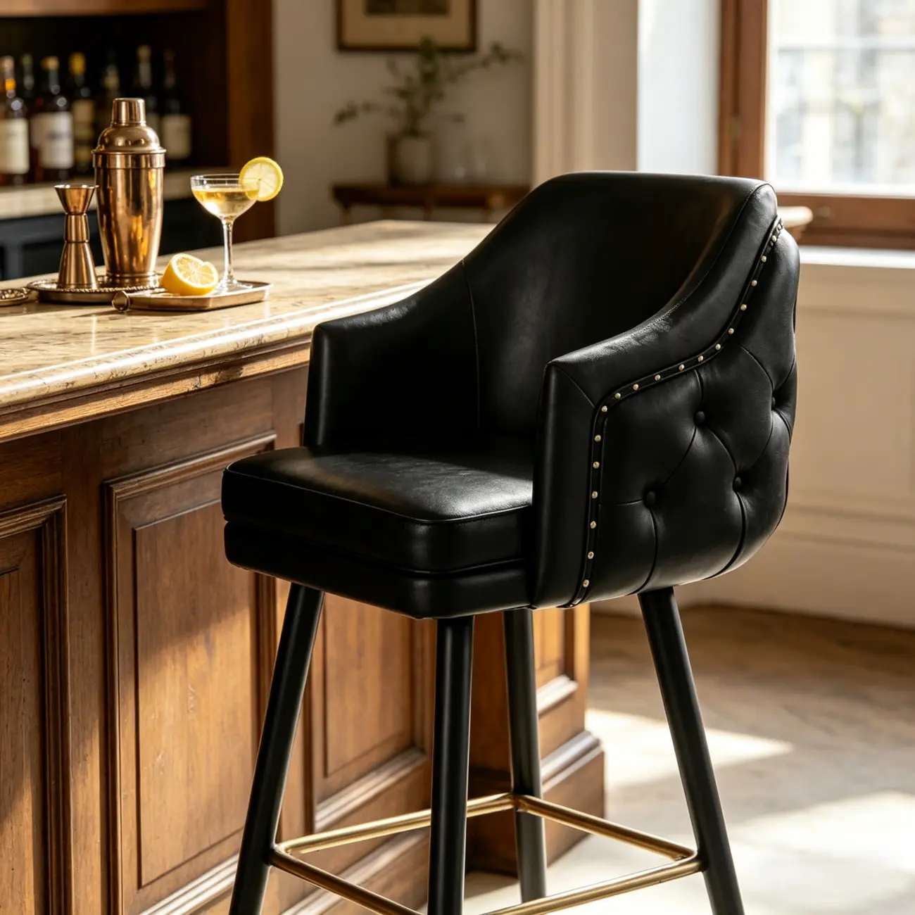 Mid-century Modern Upholstered Tufted Back Tuxedo Counter Stools Image - 8 | homeyfad