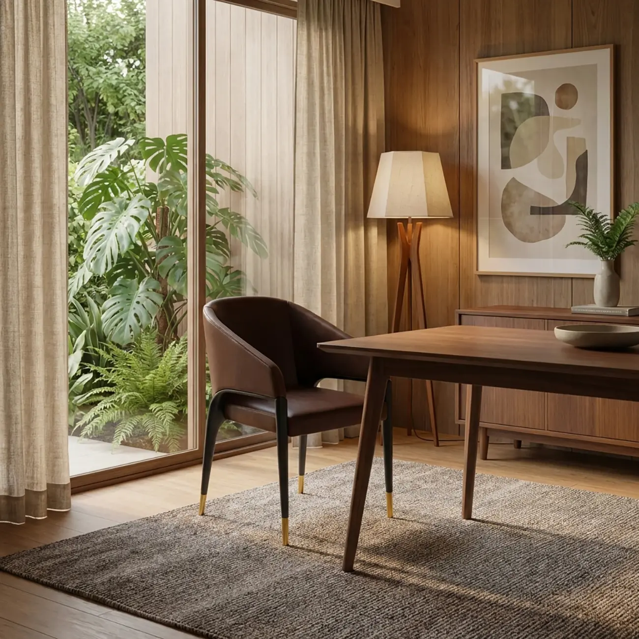 Minimalist Curved Back Vegan Nappa Leather Arm Dining Chair Image - 7 | homeyfad