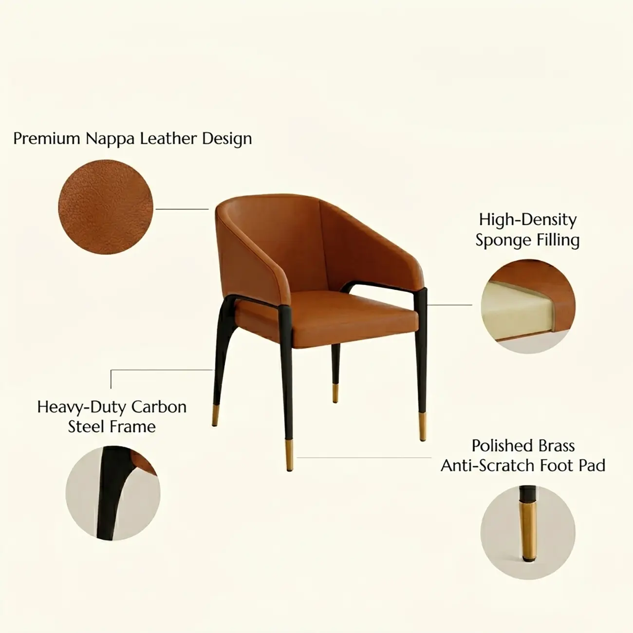 Minimalist Curved Back Vegan Nappa Leather Arm Dining Chair Image - 6 | homeyfad