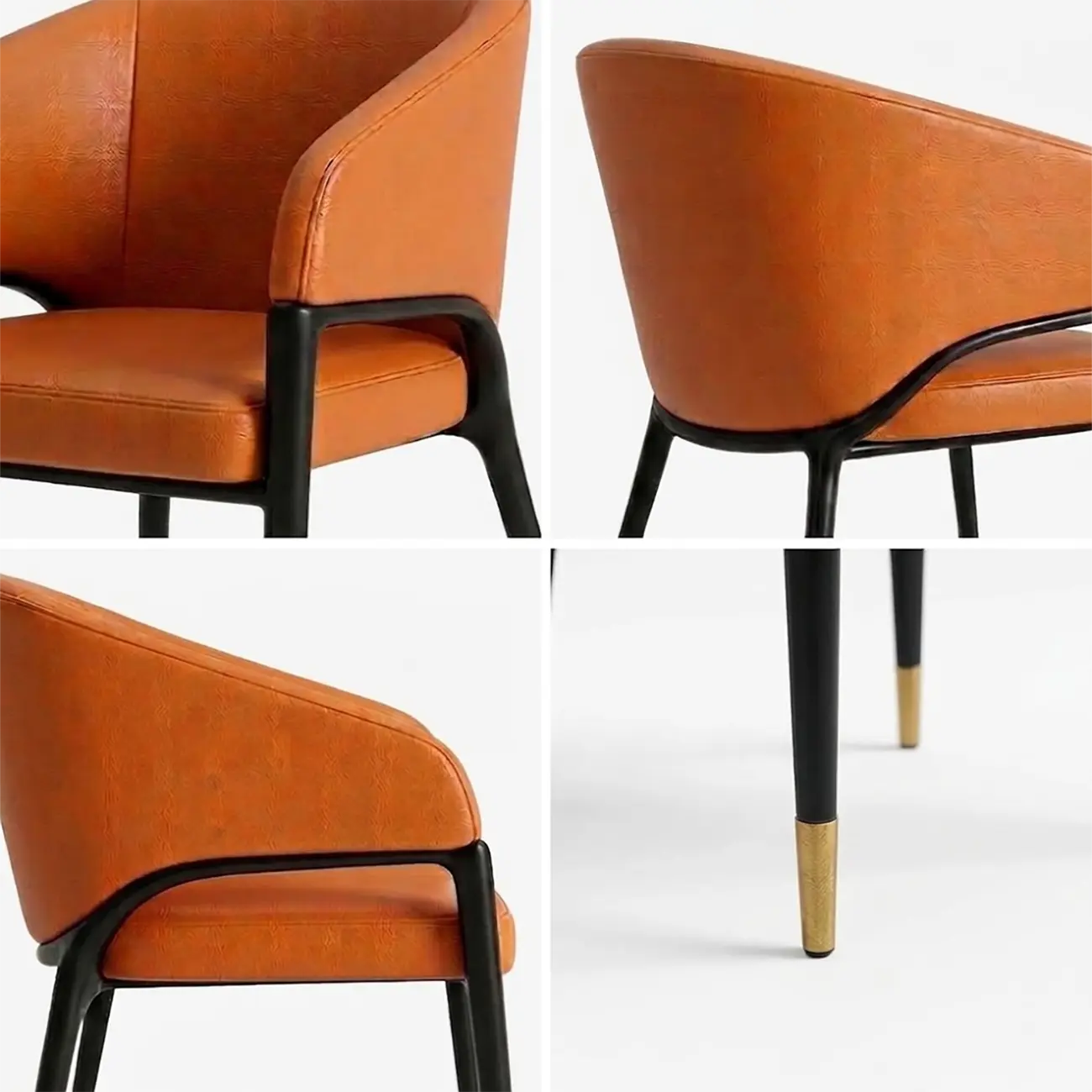 Minimalist Curved Back Vegan Nappa Leather Arm Dining Chair Image - 4 | homeyfad