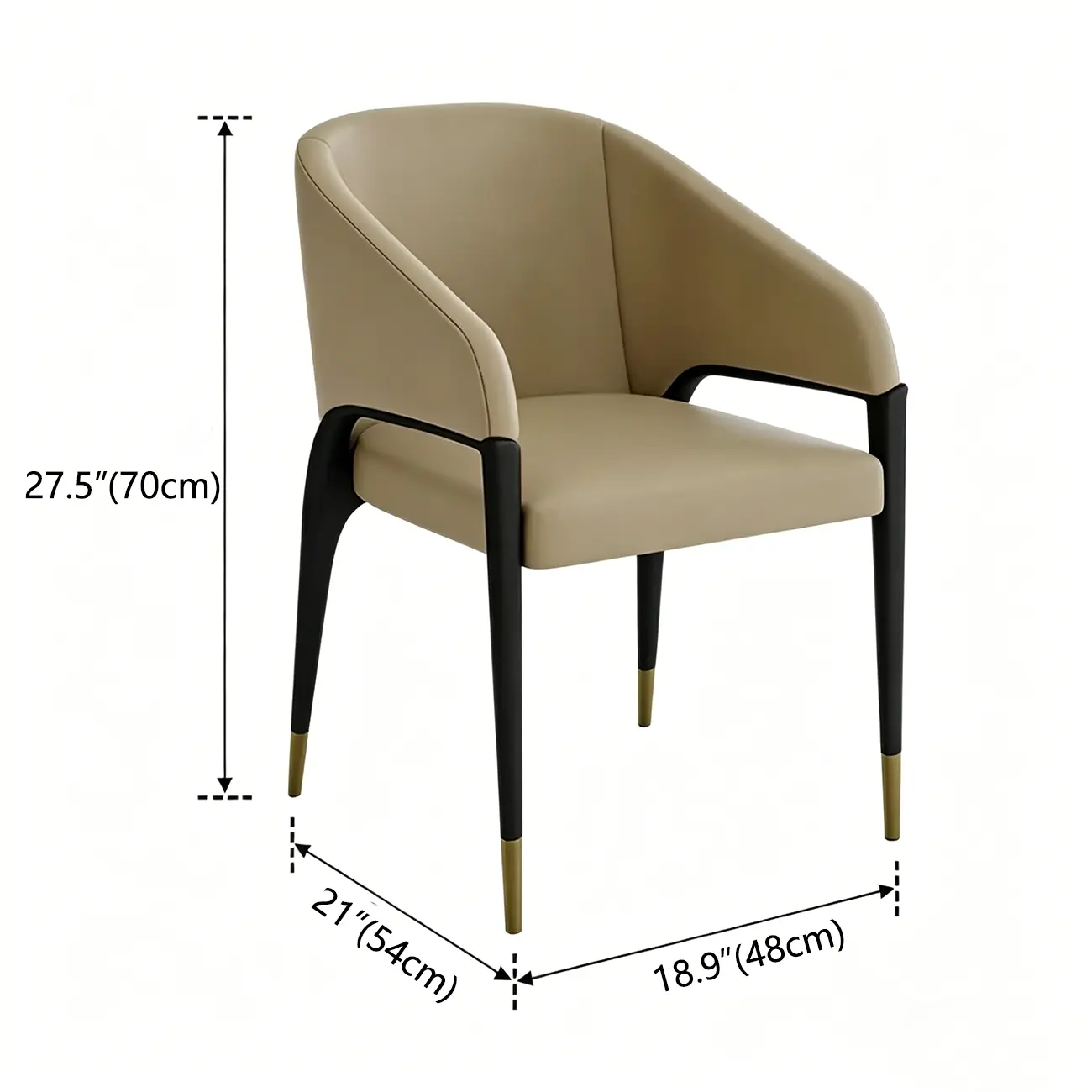 Minimalist Curved Back Vegan Nappa Leather Arm Dining Chair #size | homeyfad