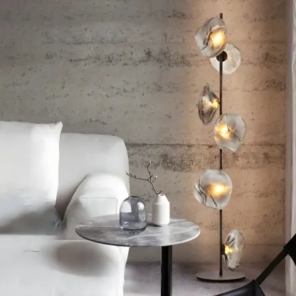 Modern Metal Floor Lamp with Prismatic Glass for Living Room Image - 1