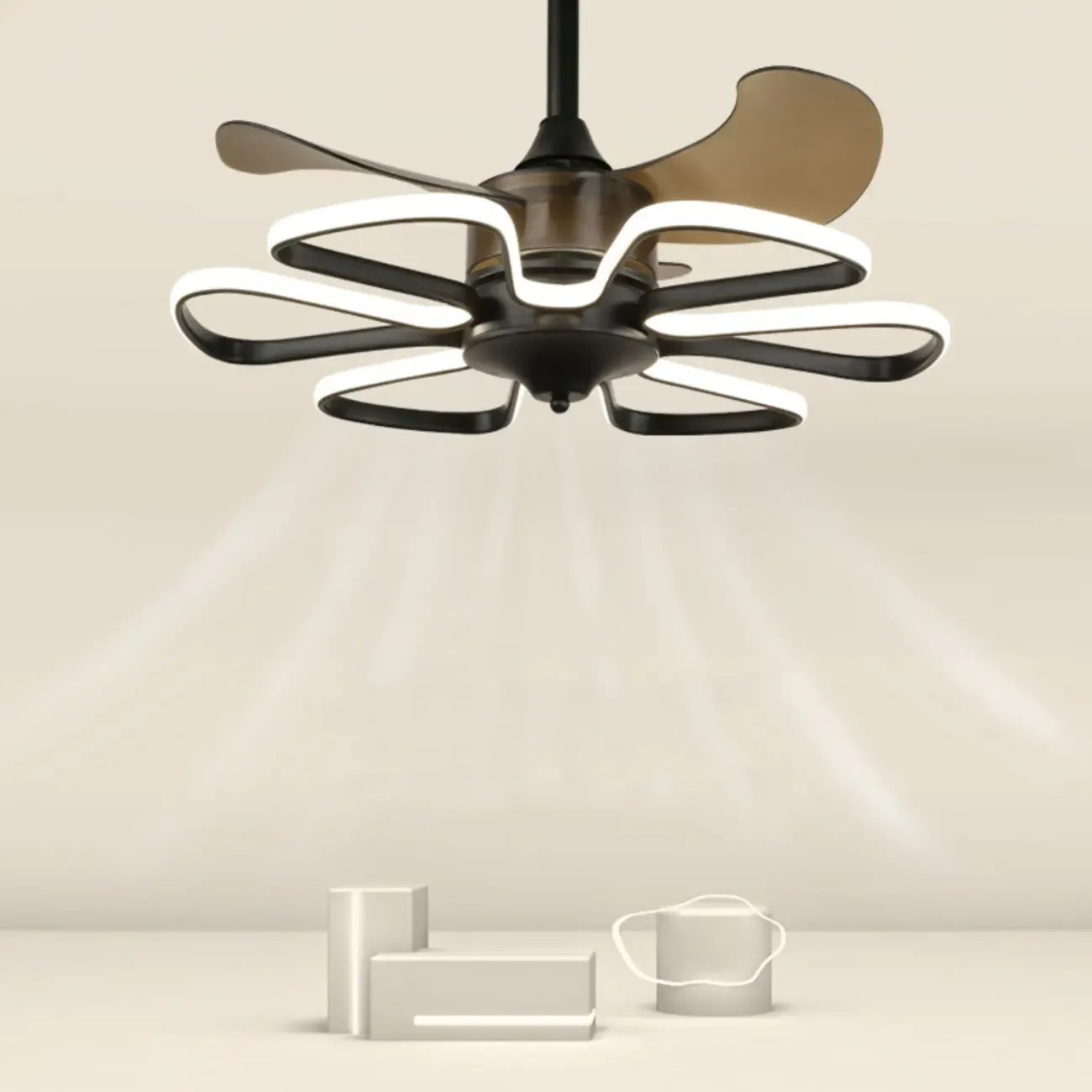 Modern Metal Ceiling Fan with LED Light for Living Room Image - 2