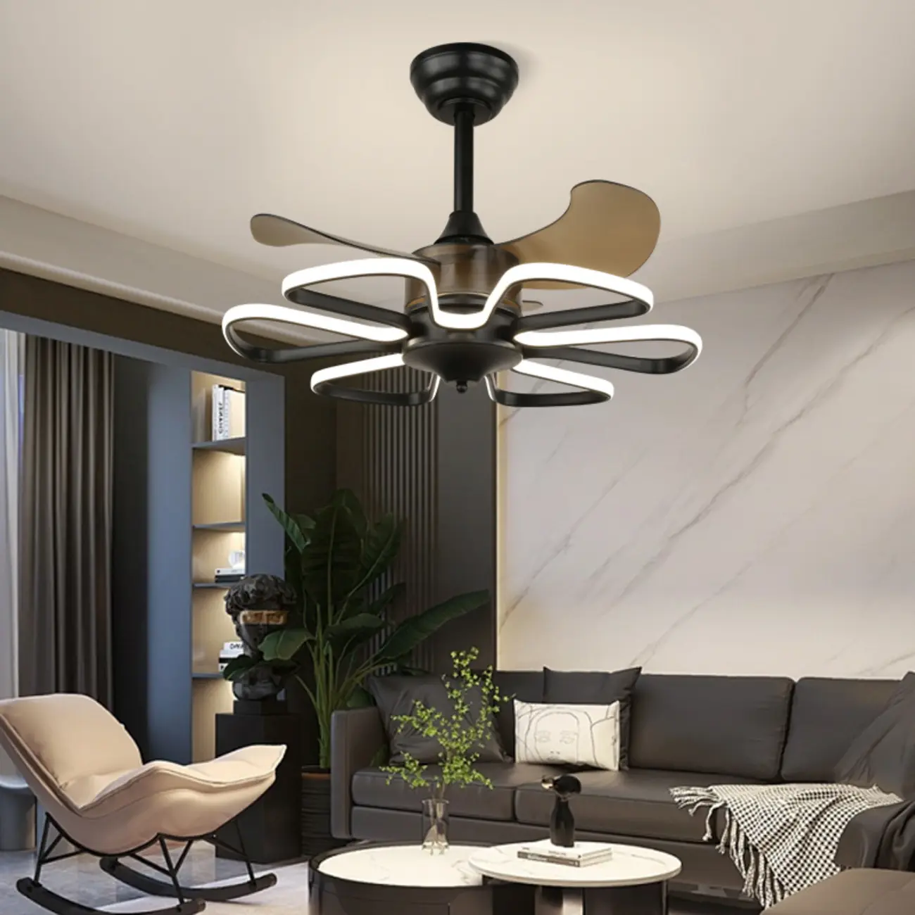 Modern Metal Ceiling Fan with LED Light for Living Room Image - 5 | homeyfad