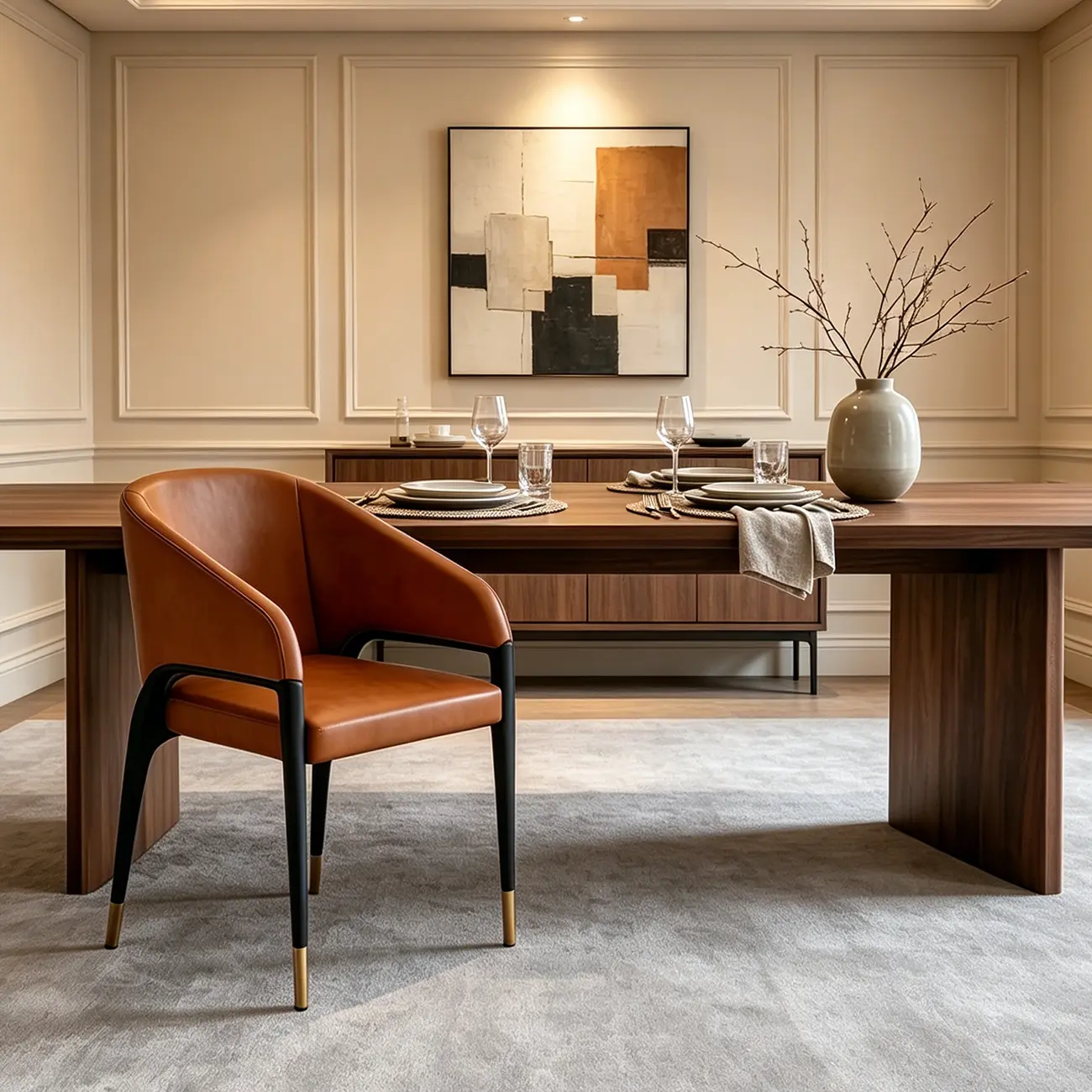 Minimalist Curved Back Vegan Nappa Leather Arm Dining Chair Image - 1 | homeyfad