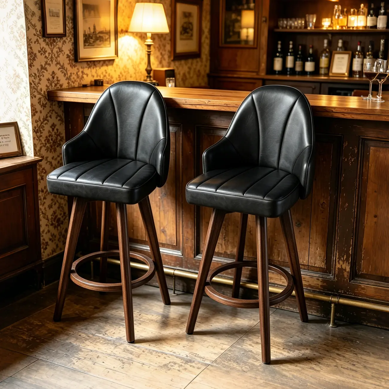 Swivel Mid Century Modern Counter Stools Bouclé & Faux Leather Image - 14 | homeyfad