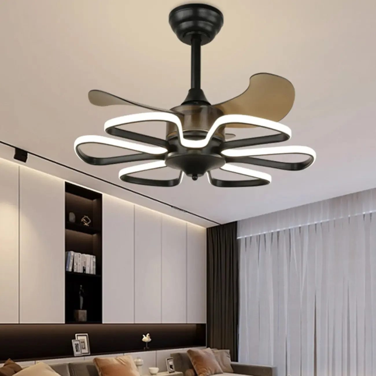 Modern Metal Ceiling Fan with LED Light for Living Room Image - 13