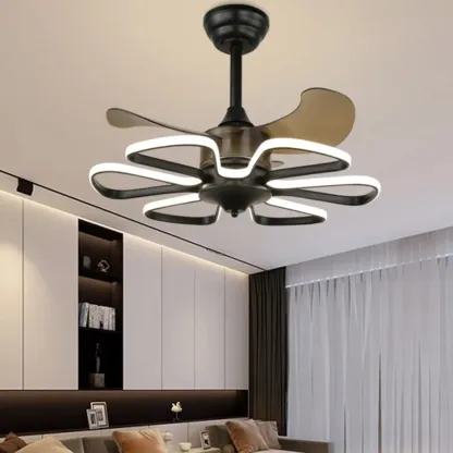 Modern Metal Ceiling Fan with LED Light for Living Room Image - 13
